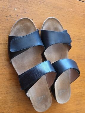 Dansko Vienna Wedge Sandal Black Leather Double Strap Slide Size 40 US 9.5